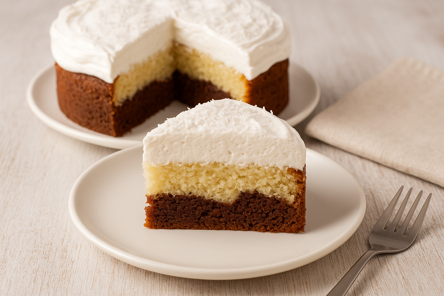 Cómo hacer bizcocho de chocolate y coco con cobertura de mousse de coco